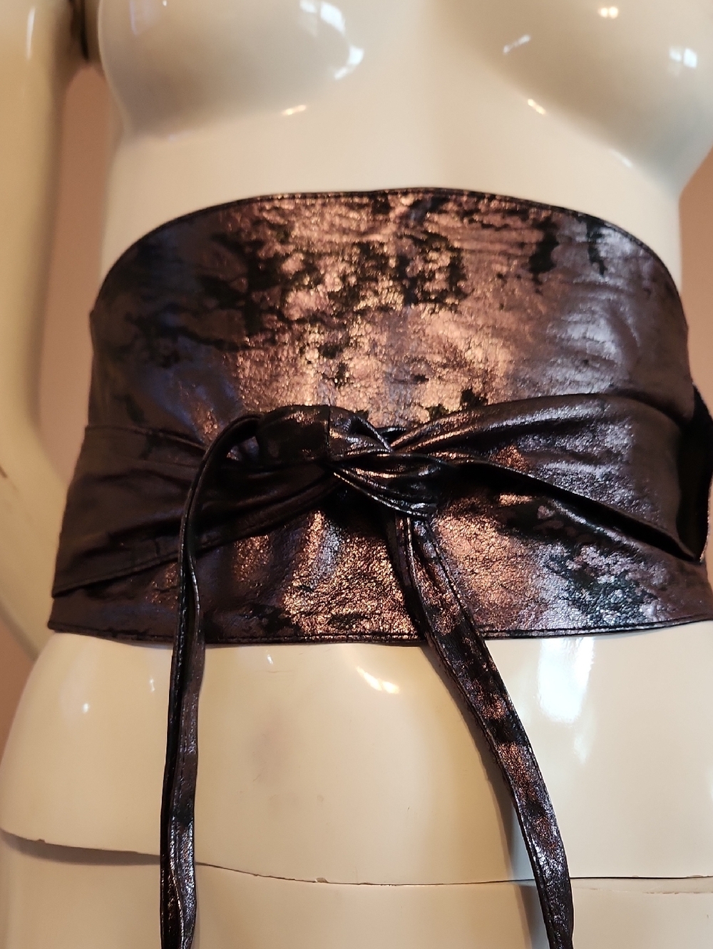 Neiman Marcus Brave Lambskin Metallic Wide Obi Belt Wrap